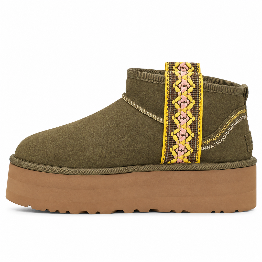 UGG Classic Ultra Mini Platform Braid Olive, čizme, slika 1