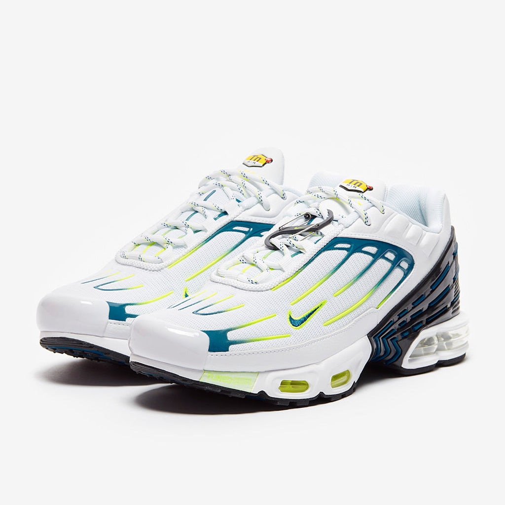 Nike Air Max Plus White Navy Volt pair