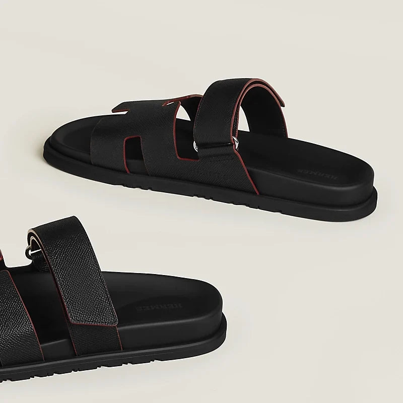 Hermes "Black Leather Chypre Sandals"