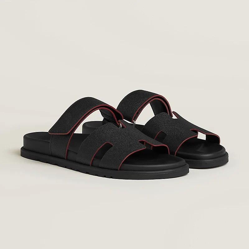 Hermes "Black Leather Chypre Sandals"